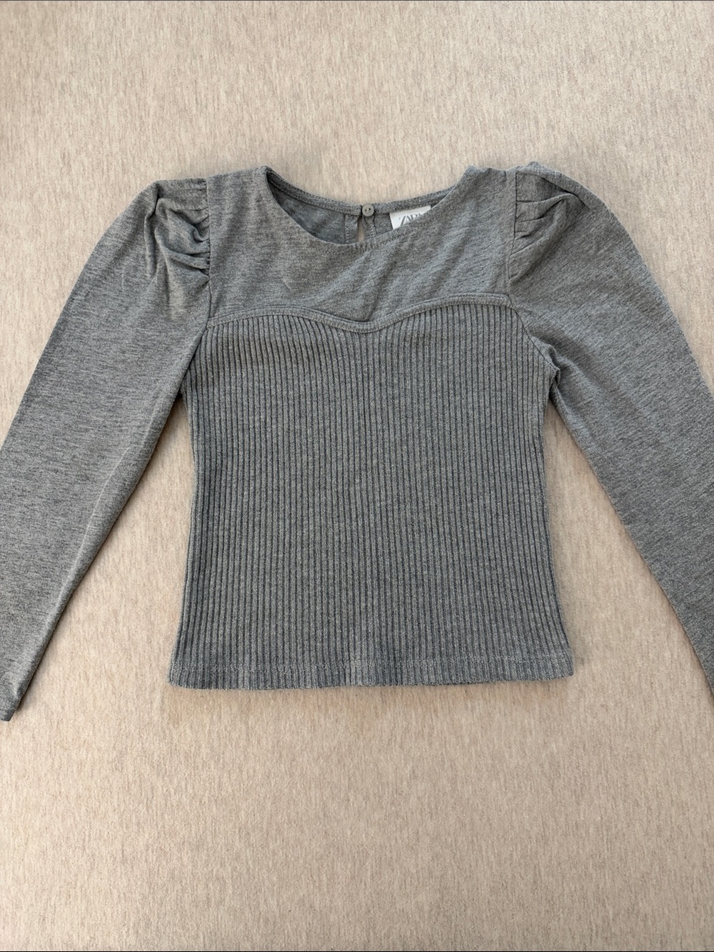 Zara Gray Ribbed Long-Sleeve